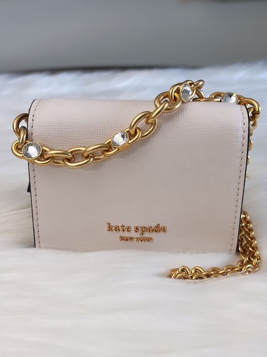kate spade Handbags - kate spade Cream Mini Saffiano Crossbody with Gold Chain & Crystal Accents